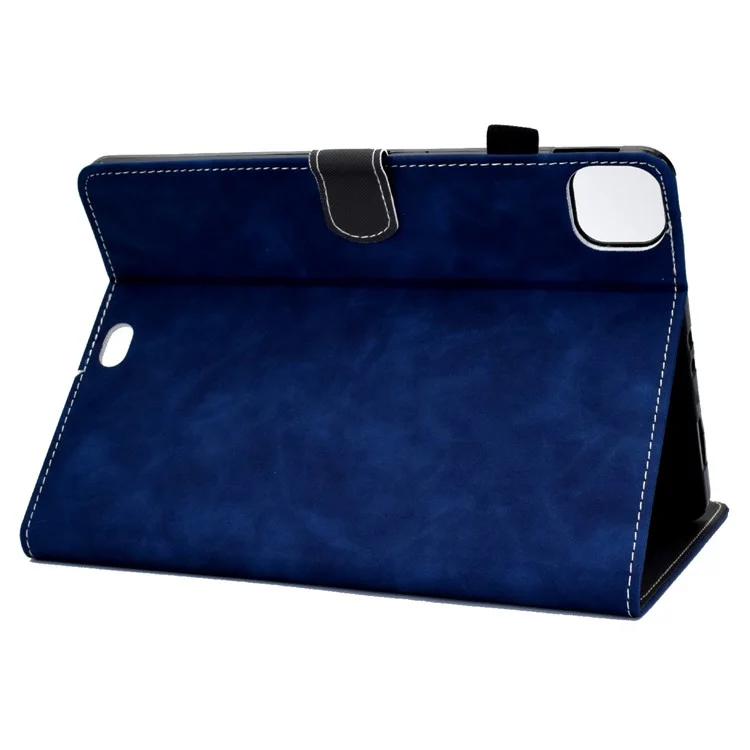 Per iPad Pro 11 (2024) Custodia per tablet in pelle di vacchetta con texture, supporto e porta carte di credito con portapenna - Blu