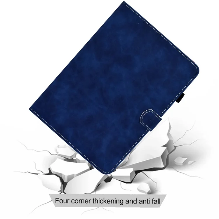 Per iPad Pro 11 (2024) Custodia per tablet in pelle di vacchetta con texture, supporto e porta carte di credito con portapenna - Blu