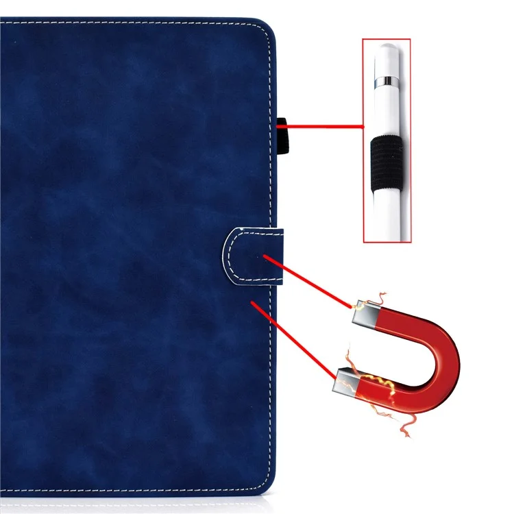 Per iPad Pro 11 (2024) Custodia per tablet in pelle di vacchetta con texture, supporto e porta carte di credito con portapenna - Blu