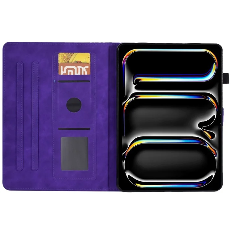 Para iPad Pro 11 (2024) Iron Tower Imprinted Cover PU Leather Tablet Case com Slots de Cartão - Roxo