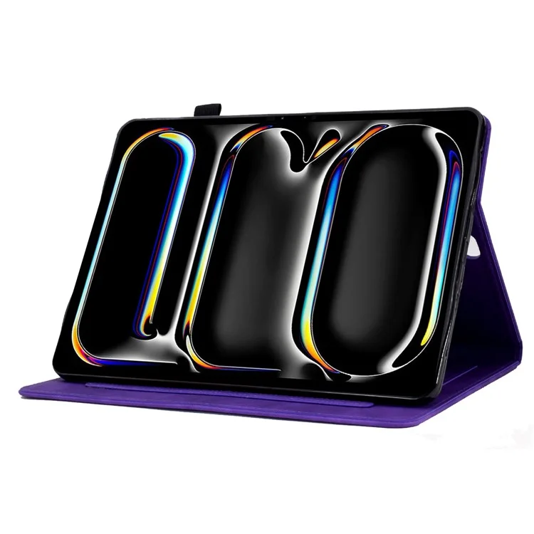 Para iPad Pro 11 (2024) Iron Tower Imprinted Cover PU Leather Tablet Case com Slots de Cartão - Roxo
