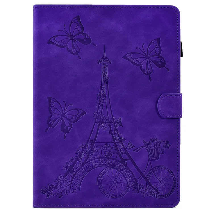 Para iPad Pro 11 (2024) Iron Tower Imprinted Cover PU Leather Tablet Case com Slots de Cartão - Roxo
