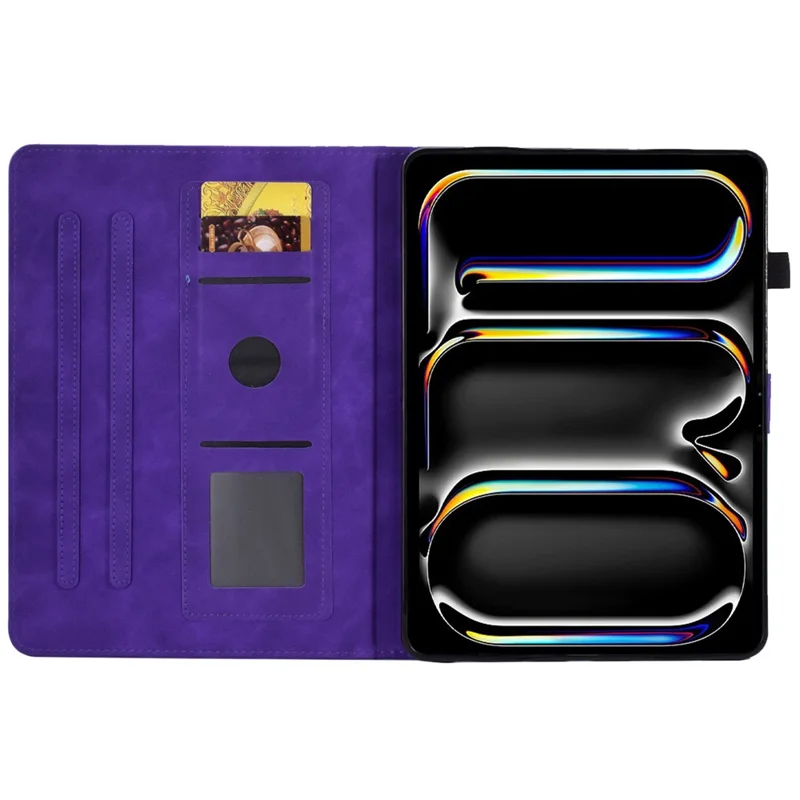 For iPad Pro 11 (2025) / 11 (2024) Case Letters Imprinted PU Leather Card Holder Tablet Cover - Purple