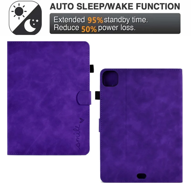 For iPad Pro 11 (2025) / 11 (2024) Case Letters Imprinted PU Leather Card Holder Tablet Cover - Purple