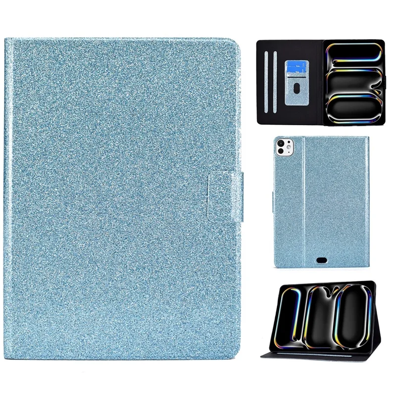 For iPad Pro 11 (2025) / 11 (2024) Glitter Sequins PU Leather + TPU Tablet Case with Stand and Card Slots - Blue