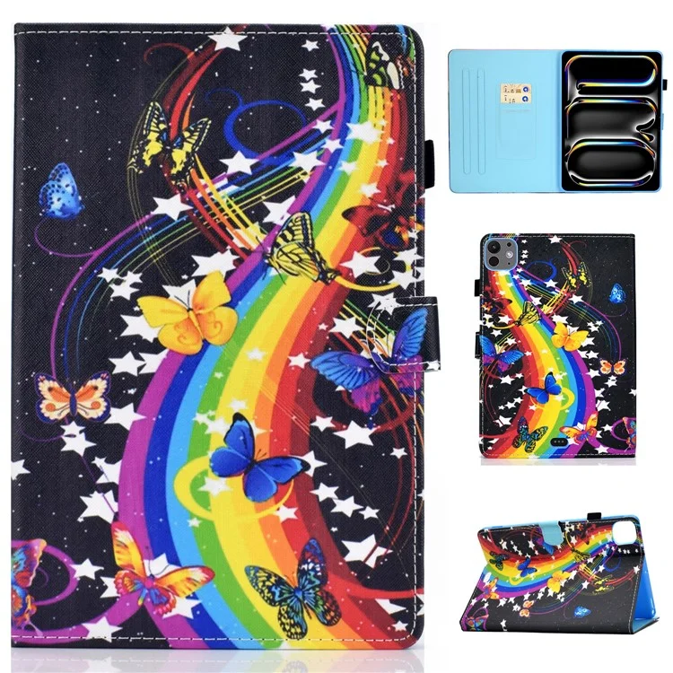 Для iPad Pro 11 (2024) Чехол PU Кожа+TPU Защитная Крышка Планшета Узор Печати Полная Защита Чехол - Музыкальная Бабочка