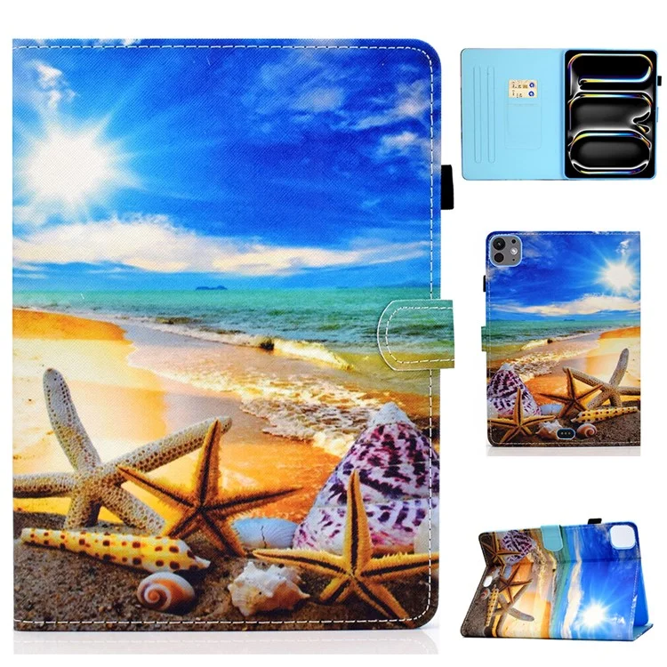 Para iPad Pro 11 (2024) Case PU Leather+TPU Tablet Protective Cover Pattern Printing Full Protection Shell - Blue Sky
