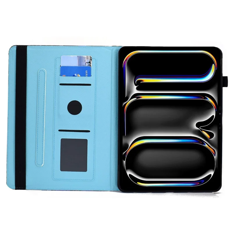 For iPad Pro 11 (2025) / 11 (2024) Leather Tablet Case Pattern Printing Elastic Band Cover with Card Slots - Flower
