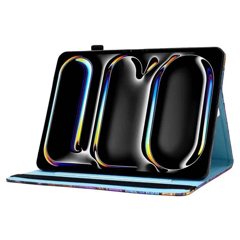 For iPad Pro 11 (2025) / 11 (2024) Leather Tablet Case Pattern Printing Elastic Band Cover with Card Slots - Flower