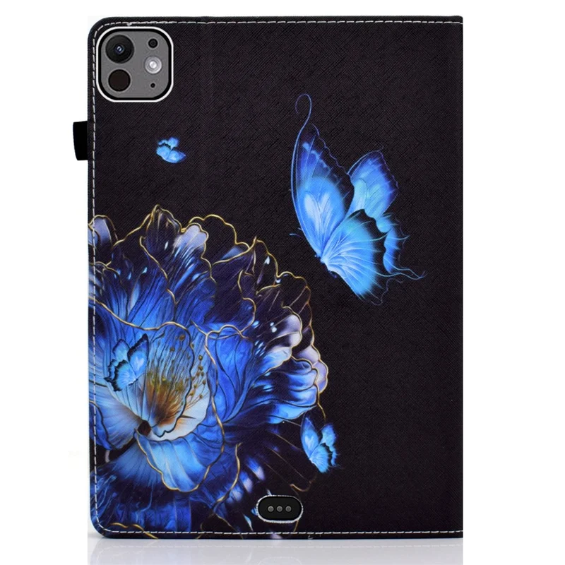 For iPad Pro 11 (2025) / 11 (2024) Leather Tablet Case Pattern Printing Elastic Band Cover with Card Slots - Flower