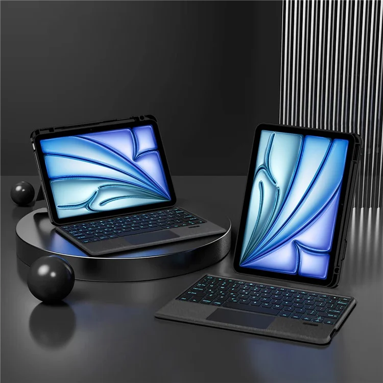 Per iPad Air 13 (2024) (M2) Custodia in Pelle + Tastiera Bluetooth con Trackpad Retroilluminato