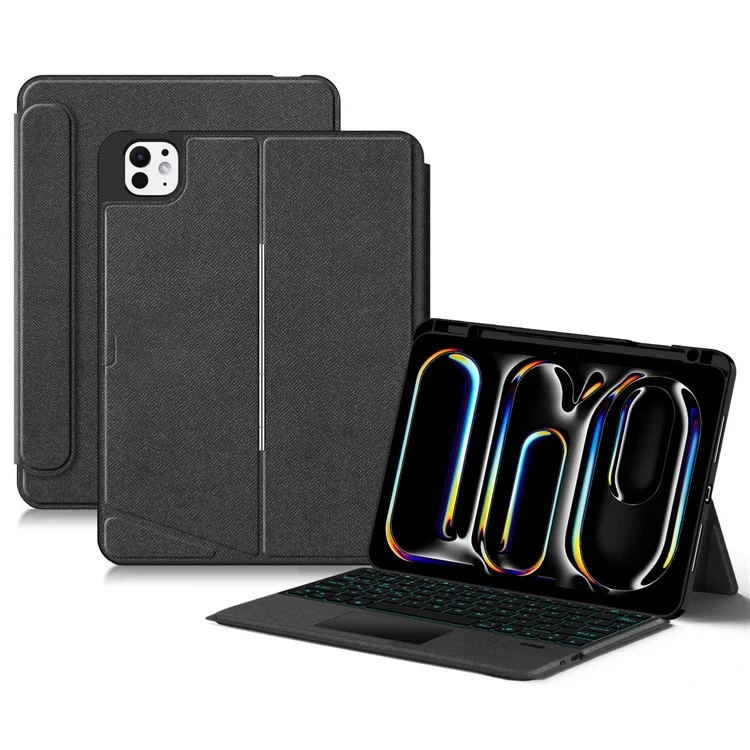 For iPad Pro 11 (2024) (M4) Leather Case + Bluetooth-compatible Keyboard with Backlight Trackpad