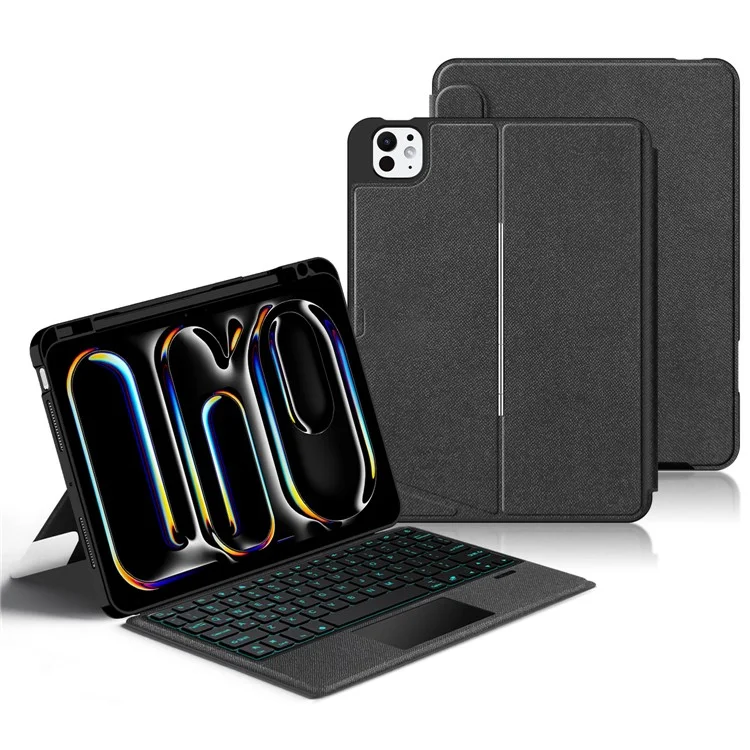 For iPad Pro 11 (2024) (M4) Leather Case + Bluetooth-compatible Keyboard with Backlight Trackpad