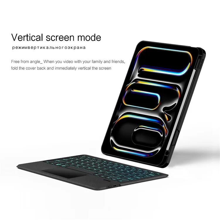 For iPad Pro 11 (2024) (M4) Leather Case + Bluetooth-compatible Keyboard with Backlight Trackpad