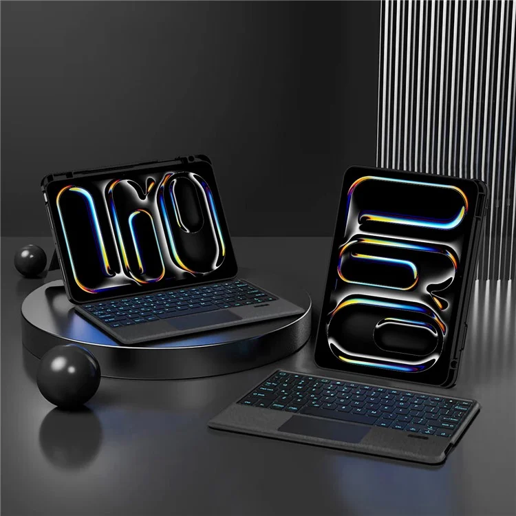 For iPad Pro 13 (2024) (M4) Leather Case + Bluetooth-compatible Keyboard with Backlight Trackpad