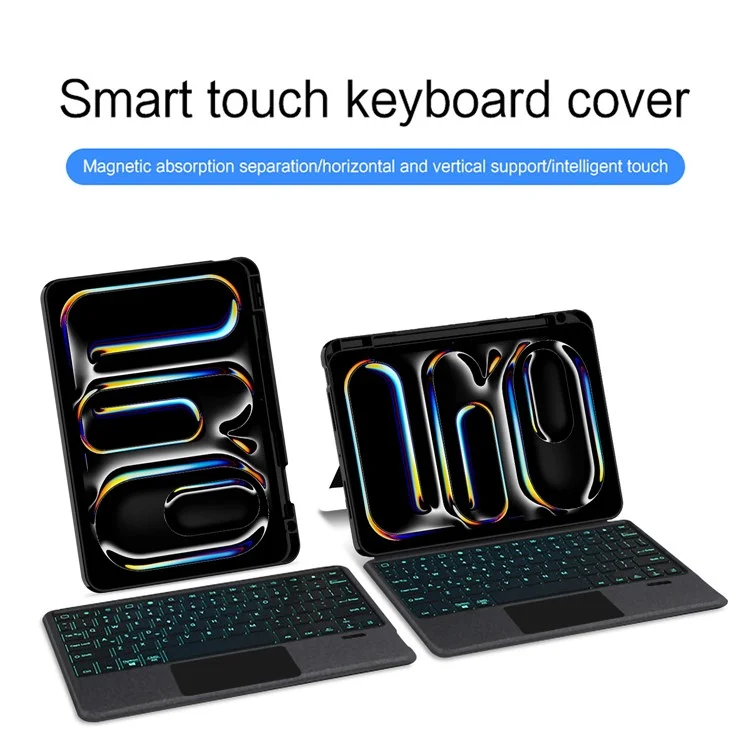 For iPad Pro 13 (2024) (M4) Leather Case + Bluetooth-compatible Keyboard with Backlight Trackpad