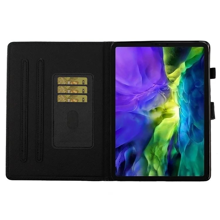 Para iPad Pro 11 (2024) Capa Slot de Cartão Suporte Brilhante Couro Sintético Capa Tablet - Preto