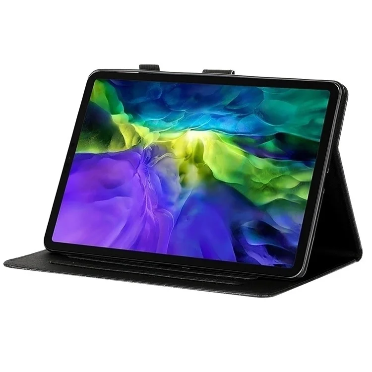 Para iPad Pro 11 (2024) Capa Slot de Cartão Suporte Brilhante Couro Sintético Capa Tablet - Preto