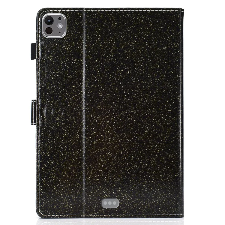 Para iPad Pro 11 (2024) Capa Slot de Cartão Suporte Brilhante Couro Sintético Capa Tablet - Preto