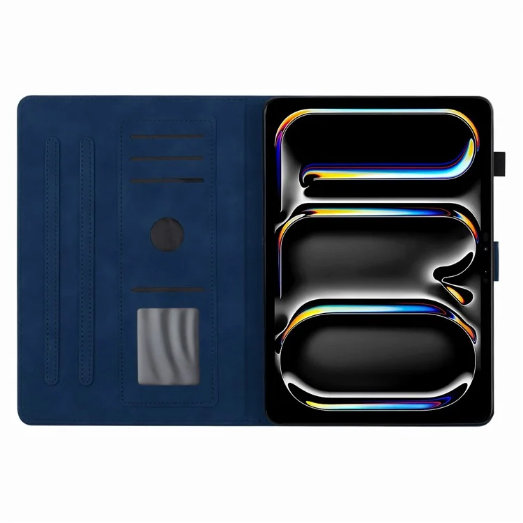 For iPad Pro 11 (2024) Case with Card Slots PU Leather Coconut Tree Smart Tablet Cover - Blue