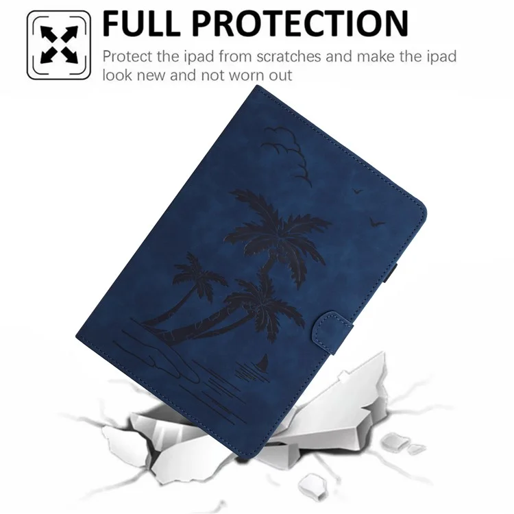 For iPad Pro 11 (2024) Case with Card Slots PU Leather Coconut Tree Smart Tablet Cover - Blue