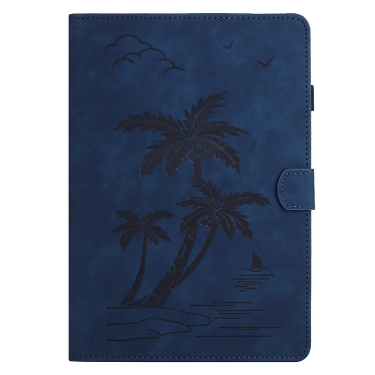 For iPad Pro 11 (2024) Case with Card Slots PU Leather Coconut Tree Smart Tablet Cover - Blue