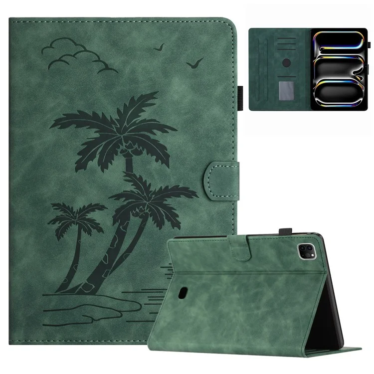 Per iPad Pro 11 (2024) Custodia con slot per schede Custodia in pelle sintetica a motivo cocco - Verde