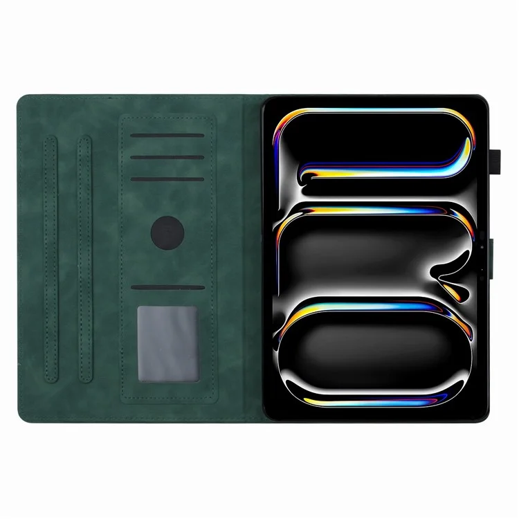 Per iPad Pro 11 (2024) Custodia con slot per schede Custodia in pelle sintetica a motivo cocco - Verde