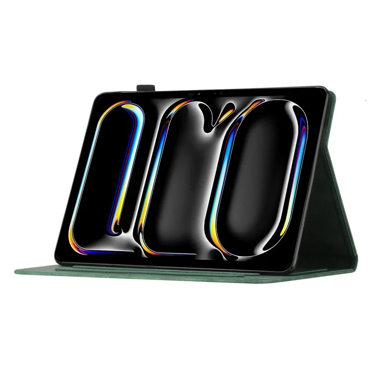 Per iPad Pro 11 (2024) Custodia con slot per schede Custodia in pelle sintetica a motivo cocco - Verde