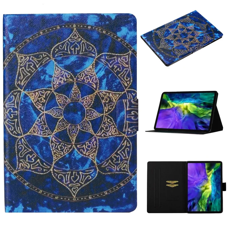 For iPad Pro 11 (2025) / 11 (2024) Case Pattern Leather Folio Stand Tablet Cover with Card Holder - Blue Mandala