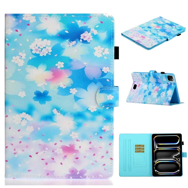 Para iPad Pro 11 (2024) Capa com Padrão de Couro PU Capa de Tablet com Suporte para Lápis - Petal Rain