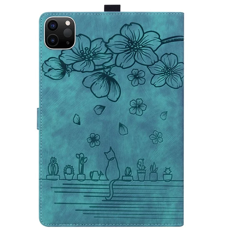 Pour iPad Pro 12.9 (2020) / (2021) / iPad Air 13 (2024) Housse Fleur Chat Motif Cuir Smart Tablet Cover - Vert