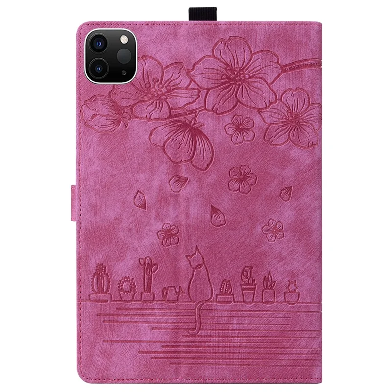 Für iPad Pro 12.9 (2020) / (2021) / iPad Air 13 (2024) Case Flower Cat Pattern Leather Smart Tablet Cover - Rose