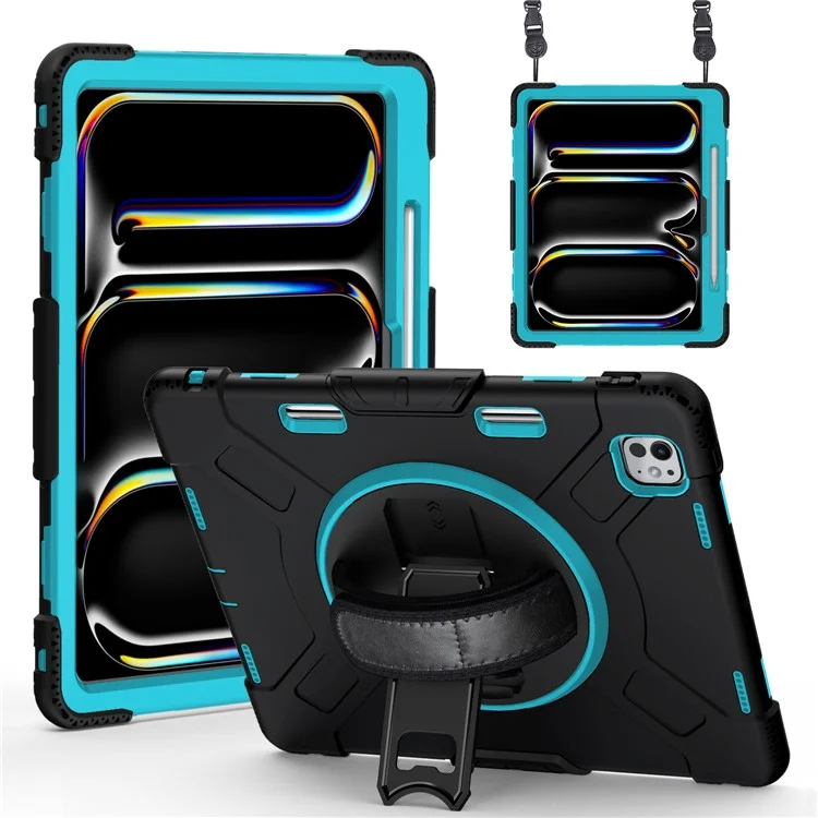 Para iPad Pro 13 (2024) Kickstand Case Capa à prova de choque Capa de tablet com alça de ombro - Verde menta
