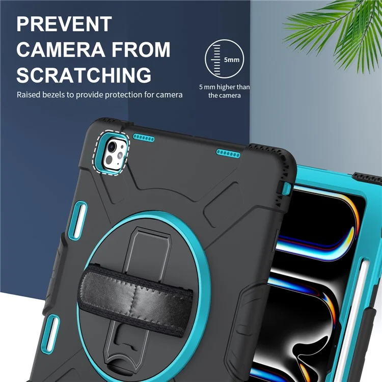 Para iPad Pro 13 (2024) Kickstand Case Capa à prova de choque Capa de tablet com alça de ombro - Verde menta
