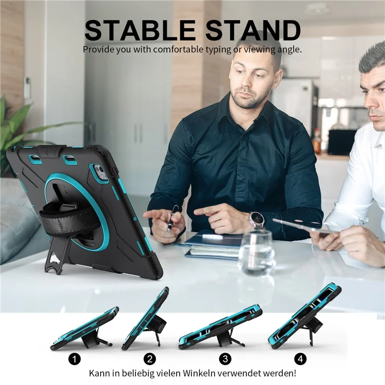 Para iPad Pro 13 (2024) Kickstand Case Capa à prova de choque Capa de tablet com alça de ombro - Verde menta