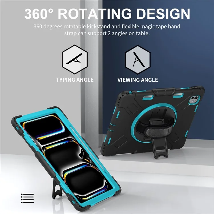 Para iPad Pro 13 (2024) Kickstand Case Capa à prova de choque Capa de tablet com alça de ombro - Verde menta