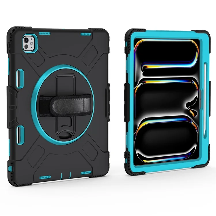 Para iPad Pro 13 (2024) Kickstand Case Capa à prova de choque Capa de tablet com alça de ombro - Verde menta