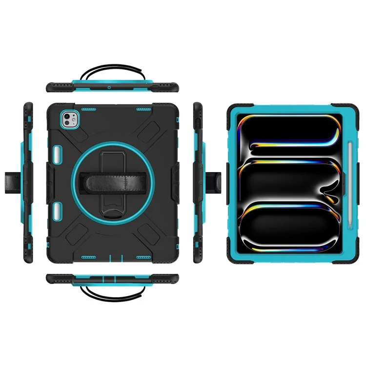 Para iPad Pro 13 (2024) Kickstand Case Capa à prova de choque Capa de tablet com alça de ombro - Verde menta