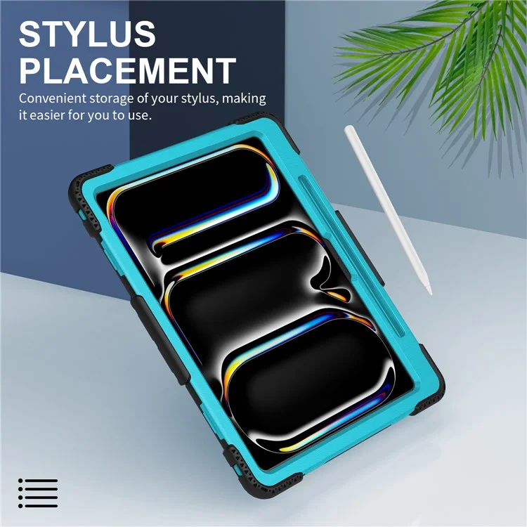 Para iPad Pro 13 (2024) Kickstand Case Capa à prova de choque Capa de tablet com alça de ombro - Verde menta