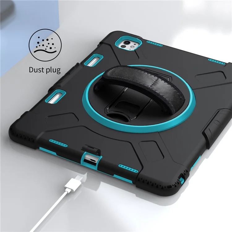 Para iPad Pro 13 (2024) Kickstand Case Capa à prova de choque Capa de tablet com alça de ombro - Verde menta