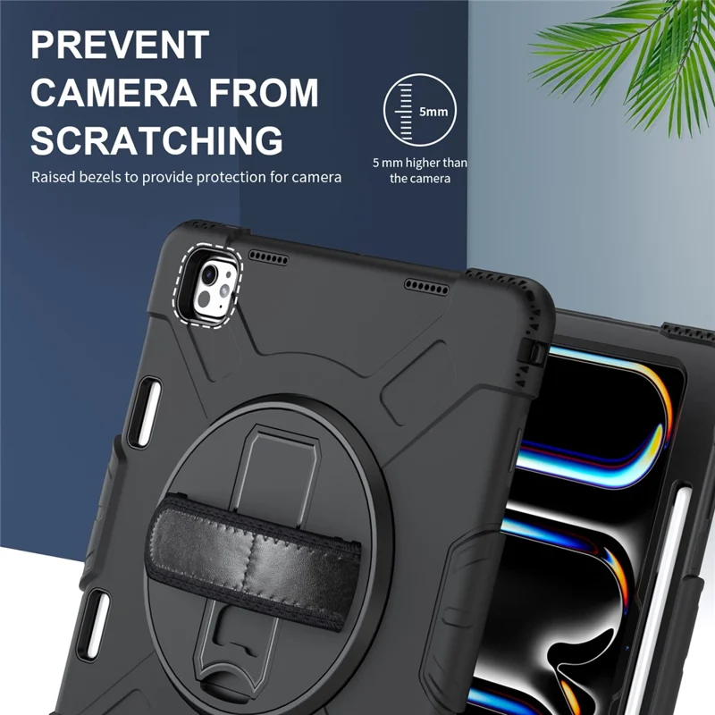 For iPad Pro 13 (2025) / 13 (2024) Kickstand Case Shockproof Tablet Cover with Shoulder Strap - Black