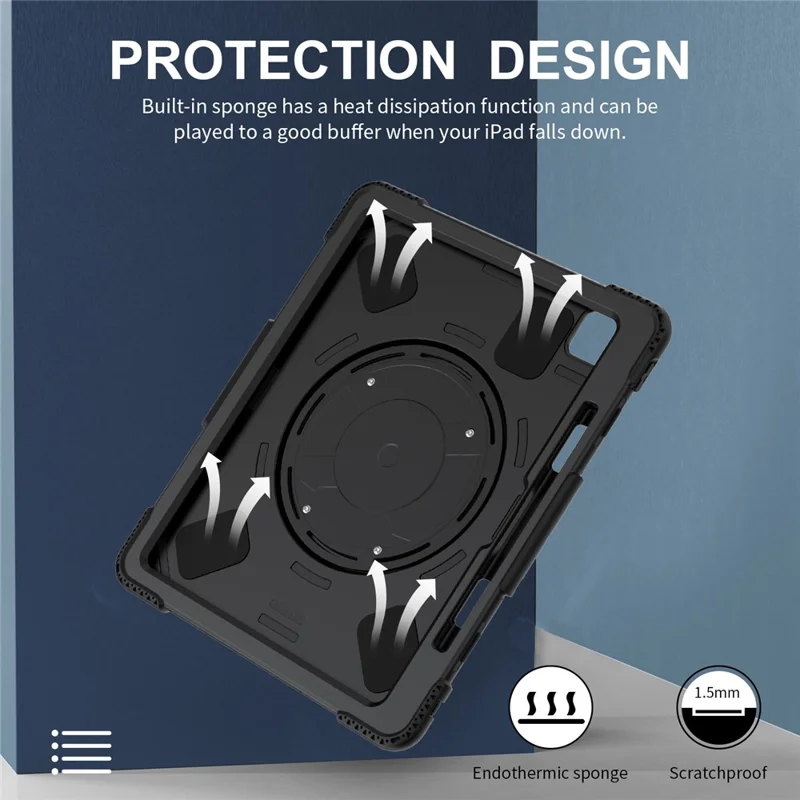 For iPad Pro 13 (2025) / 13 (2024) Kickstand Case Shockproof Tablet Cover with Shoulder Strap - Black