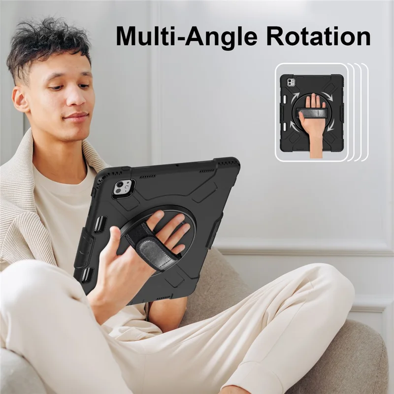 For iPad Pro 13 (2025) / 13 (2024) Kickstand Case Shockproof Tablet Cover with Shoulder Strap - Black