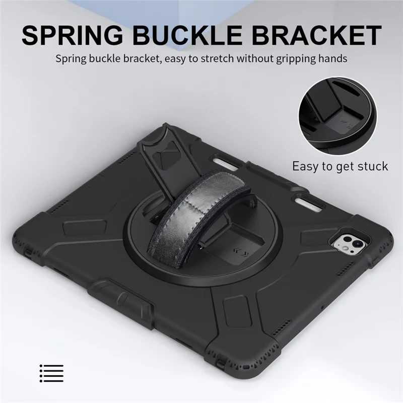 For iPad Pro 13 (2025) / 13 (2024) Kickstand Case Shockproof Tablet Cover with Shoulder Strap - Black