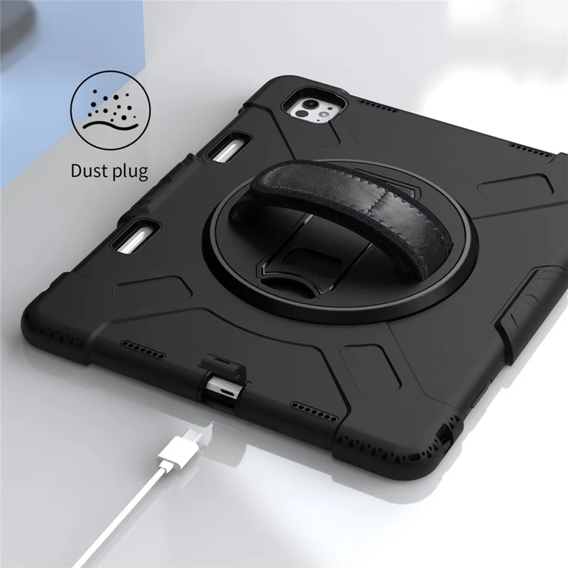 For iPad Pro 13 (2025) / 13 (2024) Kickstand Case Shockproof Tablet Cover with Shoulder Strap - Black