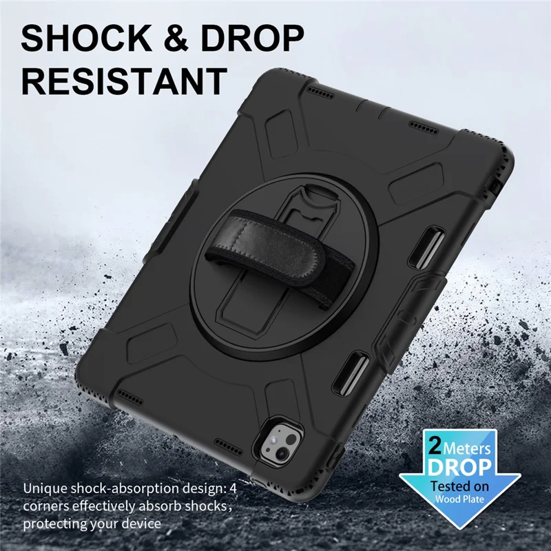 For iPad Pro 13 (2025) / 13 (2024) Kickstand Case Shockproof Tablet Cover with Shoulder Strap - Black