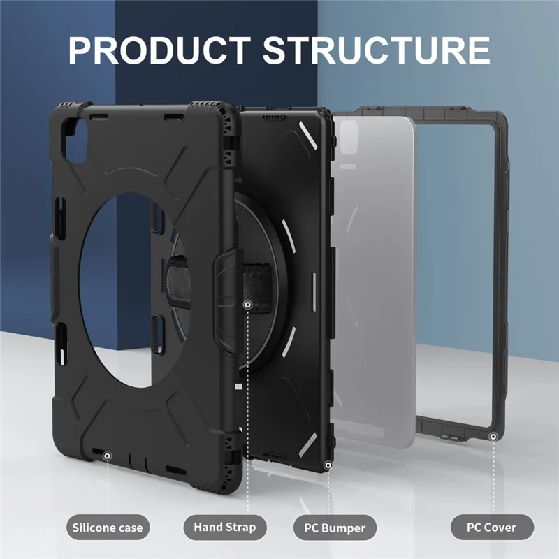 For iPad Pro 13 (2025) / 13 (2024) Kickstand Case Shockproof Tablet Cover with Shoulder Strap - Black