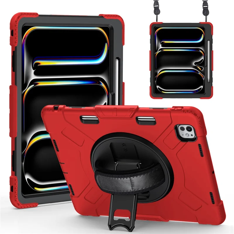 Til iPad Pro 13 (2025) / 13 (2024) støttebeslagtaske stødfast tabletdæksel med skulderrem - Rød