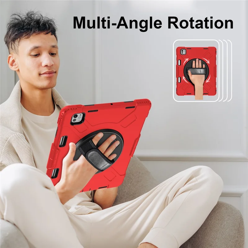 Til iPad Pro 13 (2025) / 13 (2024) støttebeslagtaske stødfast tabletdæksel med skulderrem - Rød